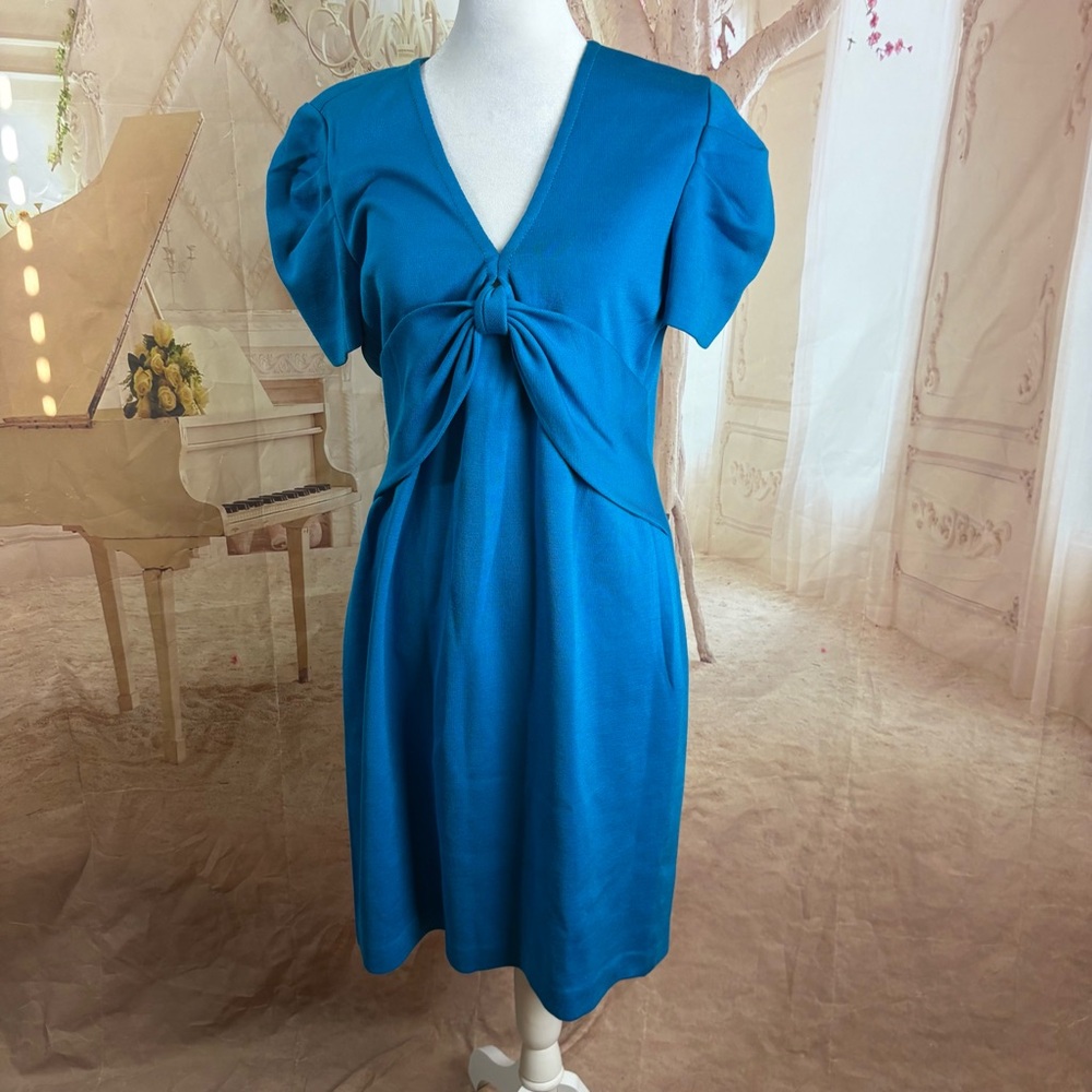 NEW St. John Wool Blue Puff Sleeve Sheath Dress - Picture 2 of 10